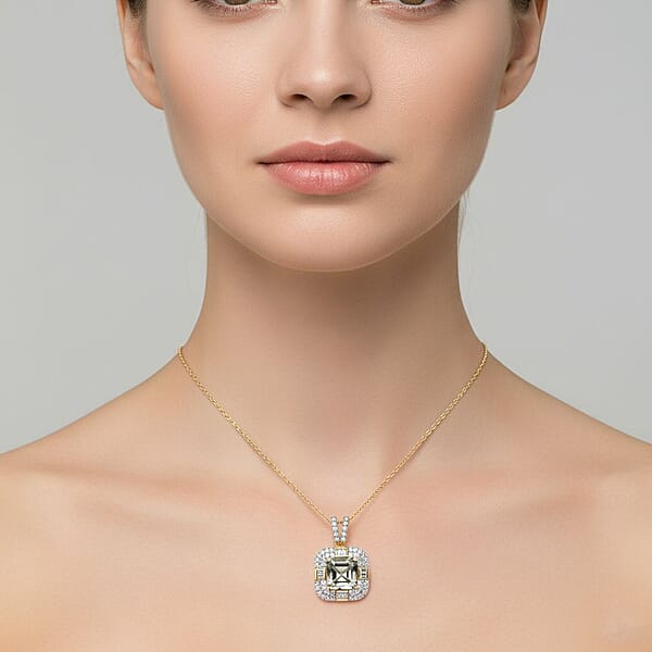 Luxoro AAA Turkizite Diamond Pendant Necklace In 10K Yellow Gold 4.60 Ctw (20 Inches)