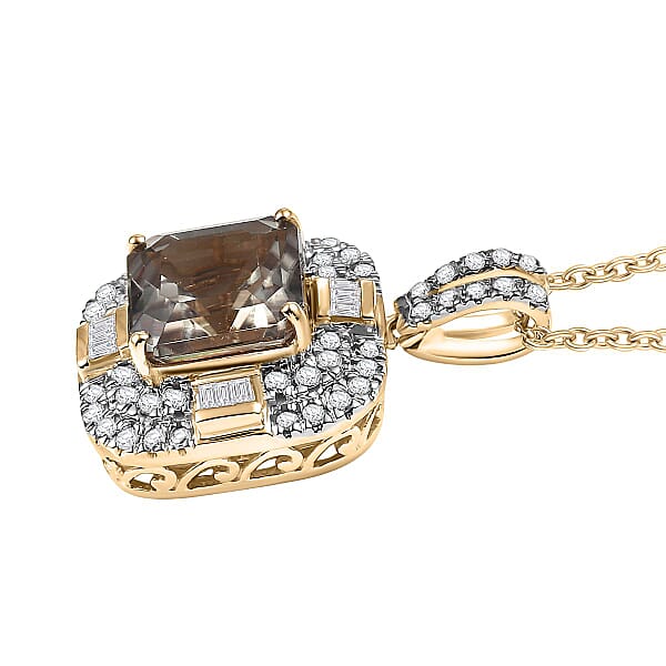 Luxoro AAA Turkizite Diamond Pendant Necklace In 10K Yellow Gold 4.60 Ctw (20 Inches)