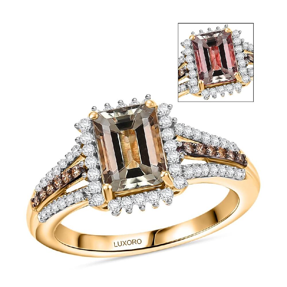 Luxoro AAA Turkizite I2 Natural Champagne and Diamond 2.15 ctw Vintage Luxe Ring in 14K Yellow Gold