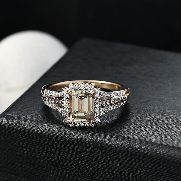 Luxoro AAA Turkizite I2 Natural Champagne And Diamond 2.15 Ctw Vintage Luxe Ring In 14K Yellow Gold