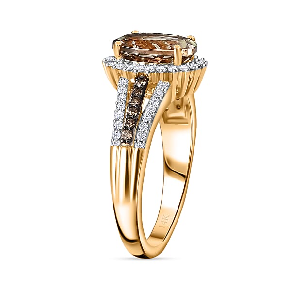 Luxoro AAA Turkizite I2 Natural Champagne And Diamond 2.40 Ctw Vintage Luxe Ring In 14K Yellow Gold