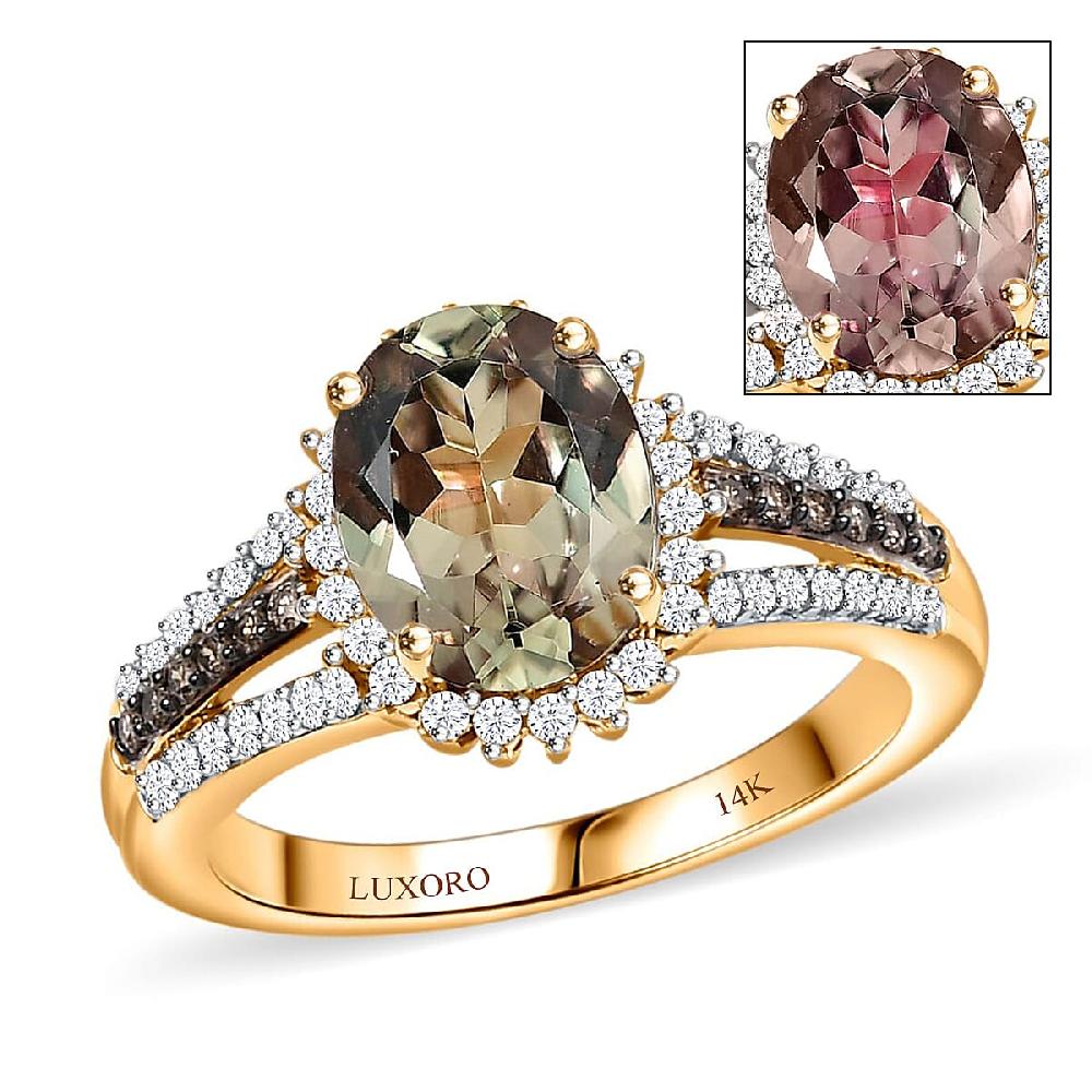 Luxoro AAA Turkizite I2 Natural Champagne and Diamond 2.40 ctw Vintage Luxe Ring in 14K Yellow Gold