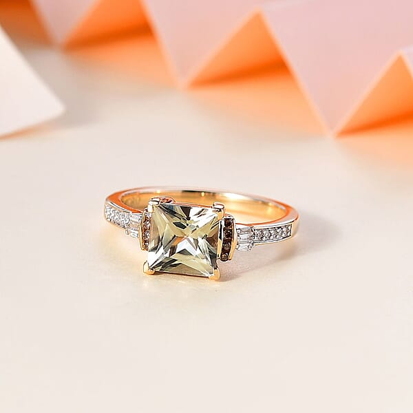 Luxoro AAA Turkizite I2 Natural Champagne And White Diamond 2.10 Ctw Vintage Ring In 14K Yellow Gold