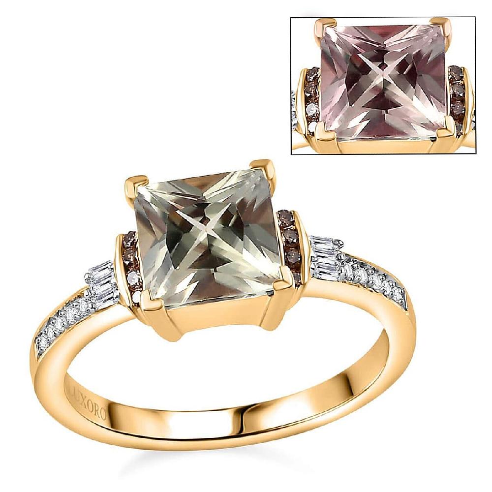 Luxoro AAA Turkizite I2 Natural Champagne and White Diamond 2.10 ctw Vintage Ring in 14K Yellow Gold