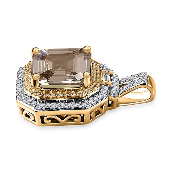 Luxoro AAA Turkizite I2 Natural Yellow And White Diamond 4.40 Ctw Pendant Without Chain In 14K Yellow Gold