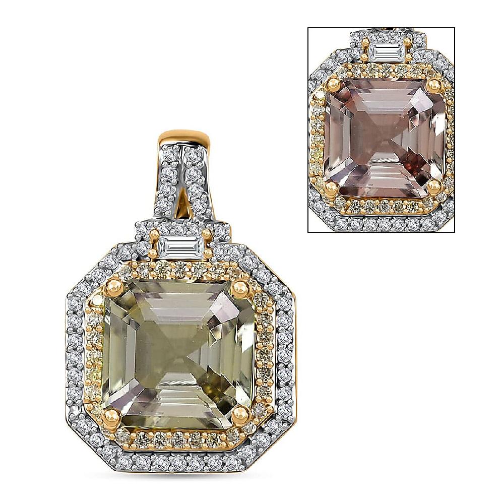Luxoro AAA Turkizite I2 Natural Yellow and White Diamond 4.40 ctw Pendant without Chain in 14K Yellow Gold