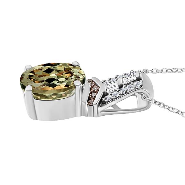 Luxoro AAA Turkizite Natural Champagne And White Diamond I2 2.10 Ctw Pendant Necklace In 14K White Gold 20 Inches (Del. In 10-12 Days)