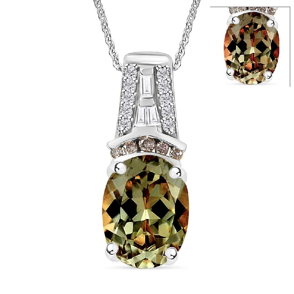 Luxoro AAA Turkizite Natural Champagne and White Diamond I2 2.10 ctw Pendant Necklace in 14K White Gold 20 Inches (Del. in 10-12 Days)