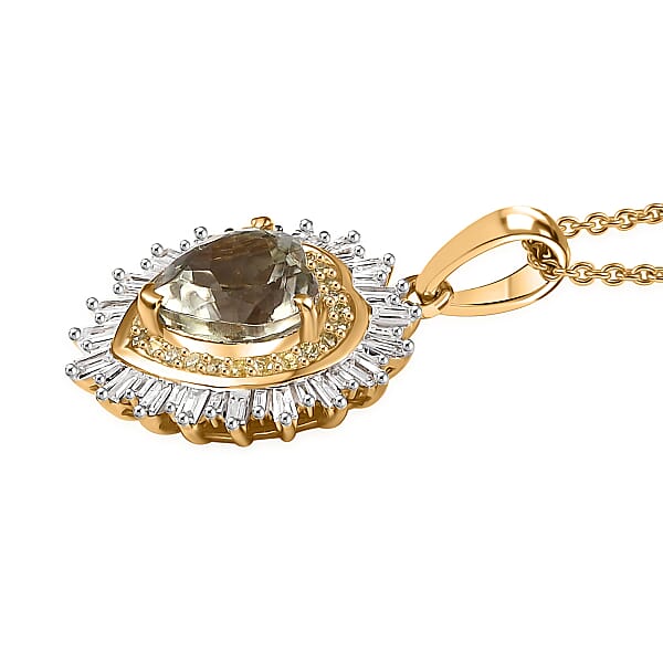 Luxoro AAA Turkizite Natural Yellow And White Diamond I2 2.40 Ctw Radiant Heart Pendant Necklace 20 Inches In 10K Yellow Gold