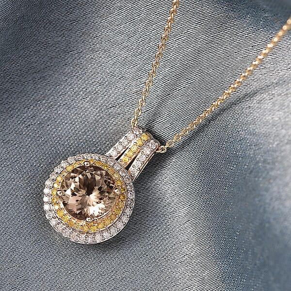Luxoro AAA Turkizite Natural Yellow And White Diamond 2.90 Ctw Double Halo Pendant Necklace In 10K Yellow Gold 20 Inches