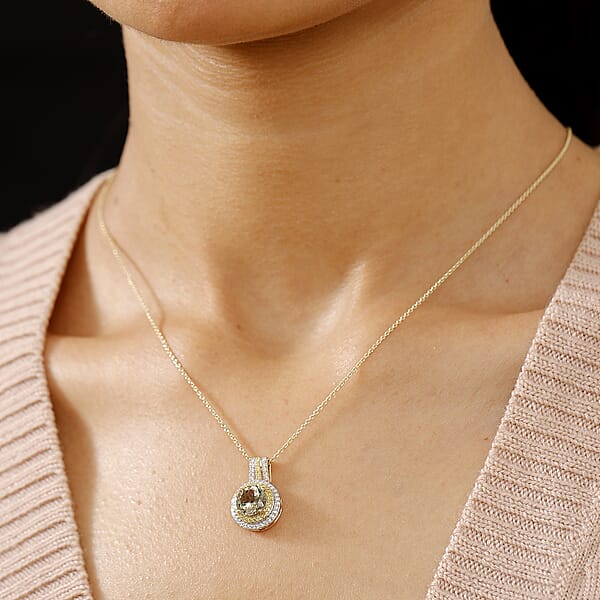 Luxoro AAA Turkizite Natural Yellow And White Diamond 2.90 Ctw Double Halo Pendant Necklace In 10K Yellow Gold 20 Inches