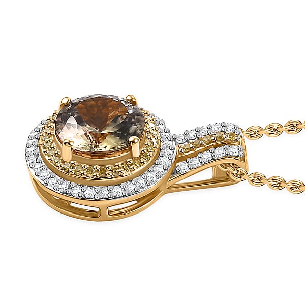 Luxoro AAA Turkizite Natural Yellow And White Diamond 2.90 Ctw Double Halo Pendant Necklace In 10K Yellow Gold 20 Inches