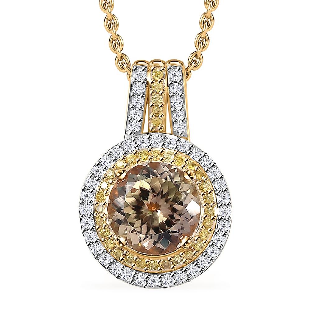 Luxoro AAA Turkizite Natural Yellow and White Diamond 2.90 ctw Double Halo Pendant Necklace in 10K Yellow Gold 20 Inches