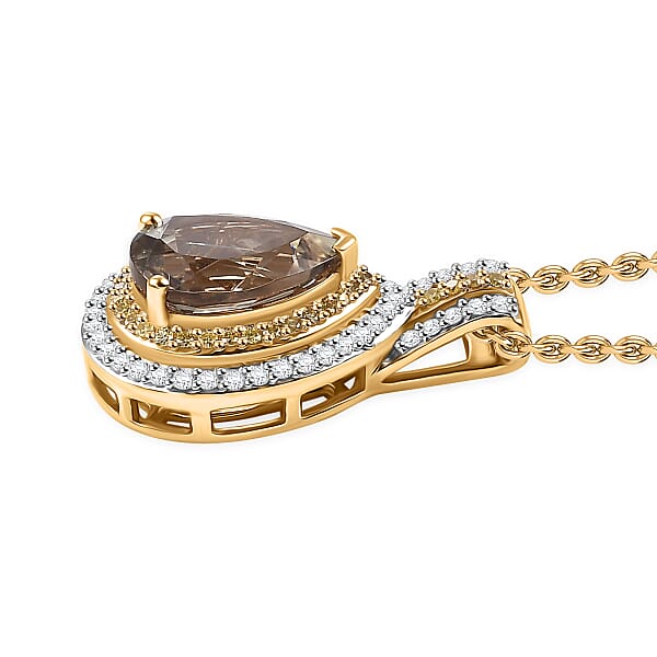 Luxoro AAA Turkizite Natural Yellow And White Diamond 2.75 Ctw Double Halo Pendant Necklace In 10K Yellow Gold 20 Inches
