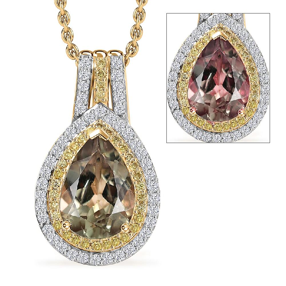Luxoro AAA Turkizite Natural Yellow and White Diamond 2.75 ctw Double Halo Pendant Necklace in 10K Yellow Gold 20 Inches