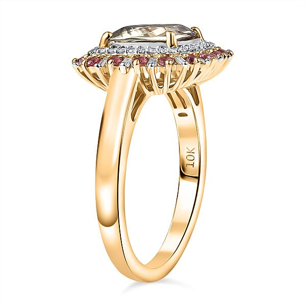 Luxoro AAA Turkizite Padparadscha Sapphire And I2 Diamond 3.10 Ctw Sunshine Ring In 10K Yellow Gold