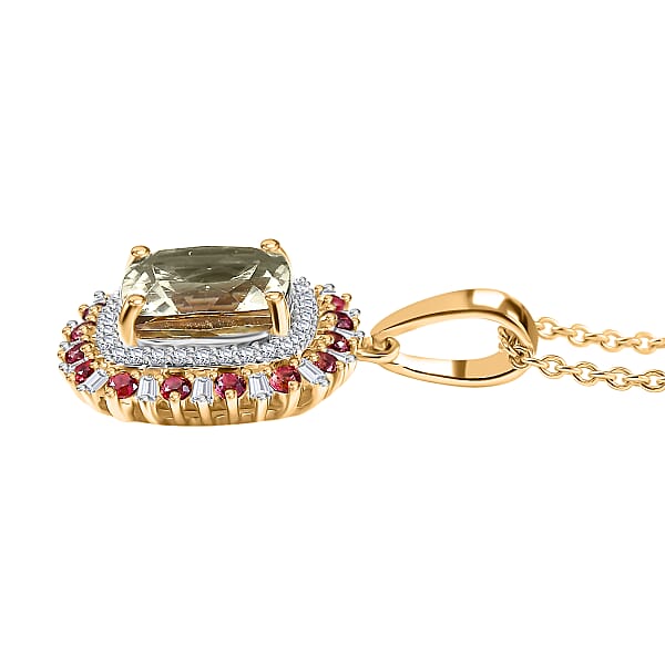 Luxoro AAA Turkizite Padparadscha Sapphire And I2 Diamond 3.10 Ctcw Sunshine Pendant Necklace 20 Inches In 10K Yellow Gold