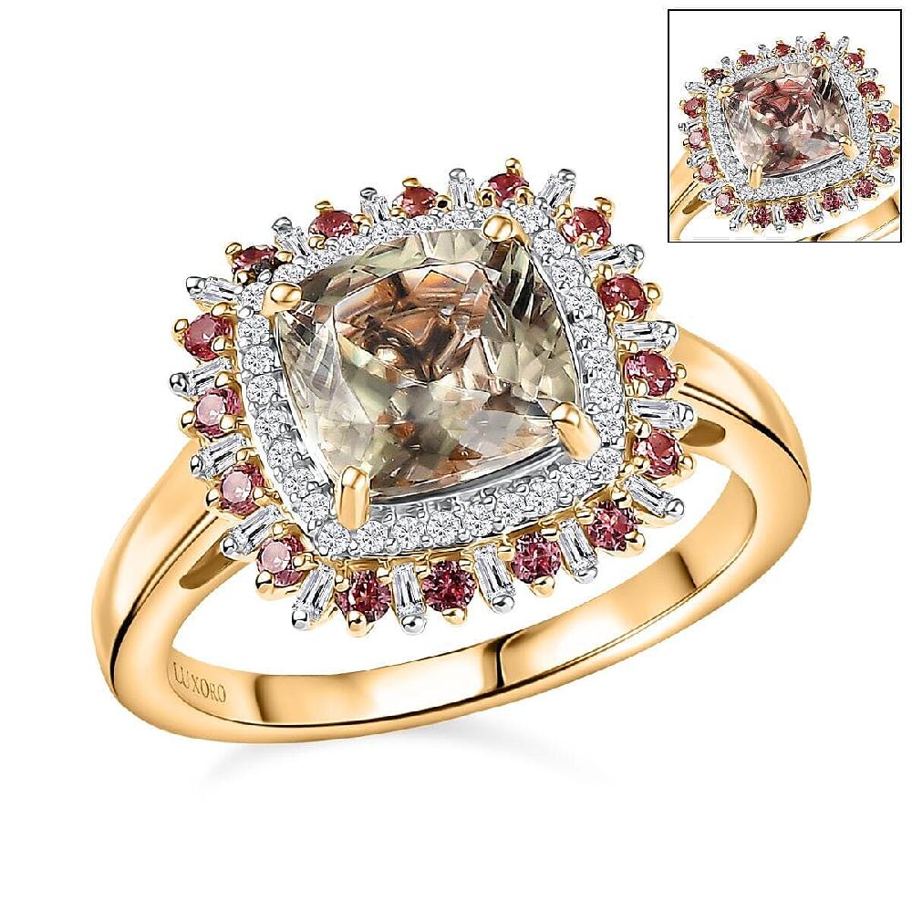 Luxoro AAA Turkizite Padparadscha Sapphire and I2 Diamond 3.10 ctw Sunshine Ring in 10K Yellow Gold