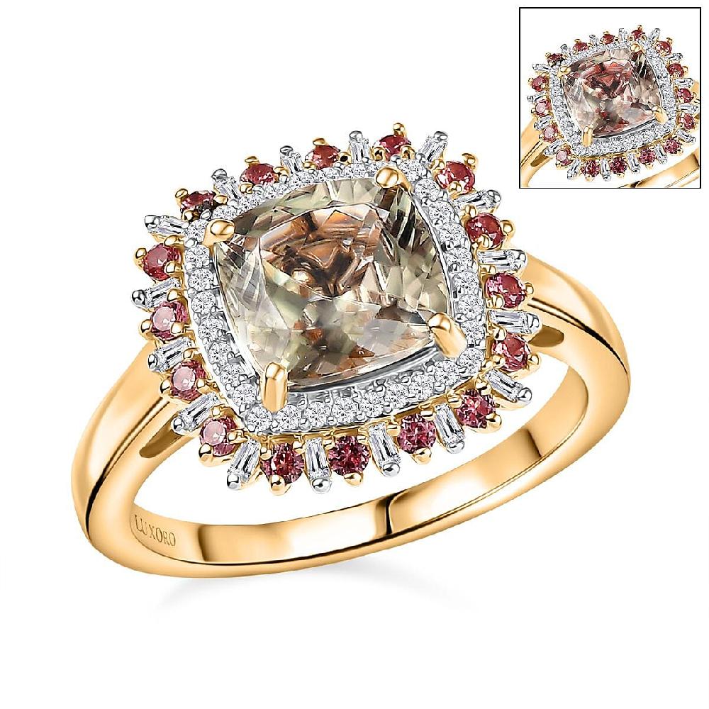 Luxoro AAA Turkizite Padparadscha Sapphire and I2 Diamond 3.10 ctw Sunshine Ring in 10K Yellow Gold