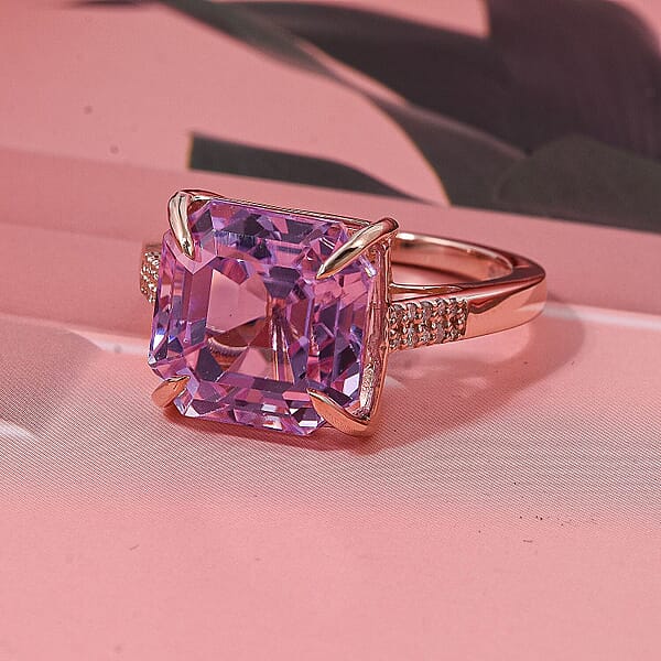 Luxoro AAAA Asscher Cut Patroke Kunzite Diamond Ring In 10K Rose Gold 10.75 Ctw