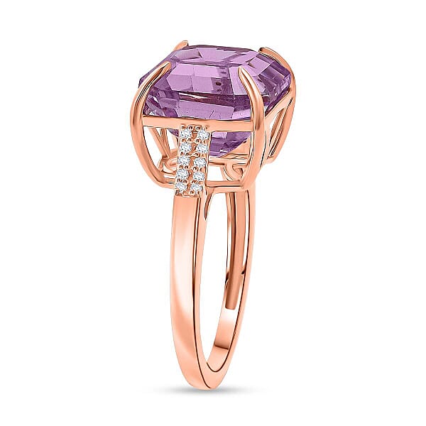 Luxoro AAAA Asscher Cut Patroke Kunzite Diamond Ring In 10K Rose Gold 10.75 Ctw