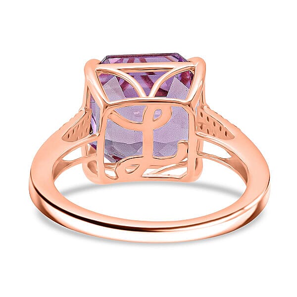 Luxoro AAAA Asscher Cut Patroke Kunzite Diamond Ring In 10K Rose Gold 10.75 Ctw