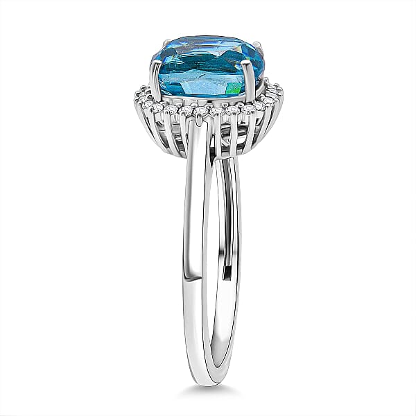 Luxoro AAAA Cambodian Blue Zircon And Diamond I2 5.10 Ctw Aura Ring In 10K White Gold