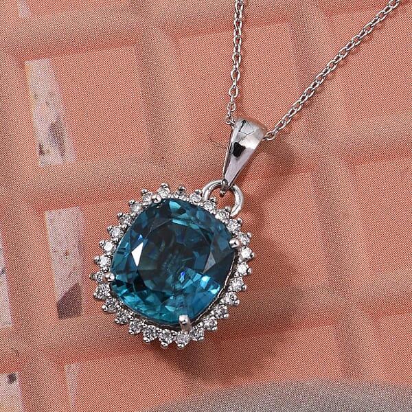 Luxoro AAAA Cambodian Blue Zircon Diamond Pendant Necklace In 10K White Gold 5.10 Ctw (18 Inches)