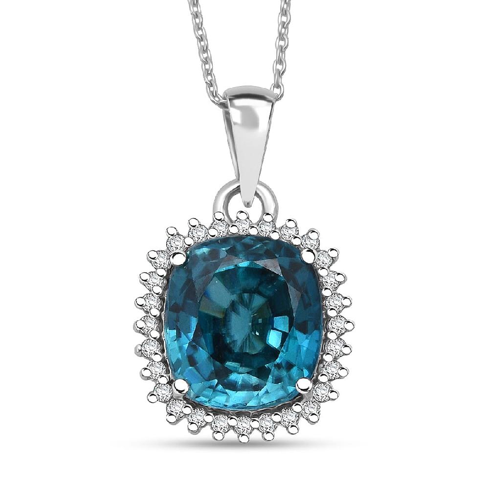 Luxoro AAAA Cambodian Blue Zircon Diamond Pendant Necklace in 10K White Gold 5.10 ctw (18 Inches)