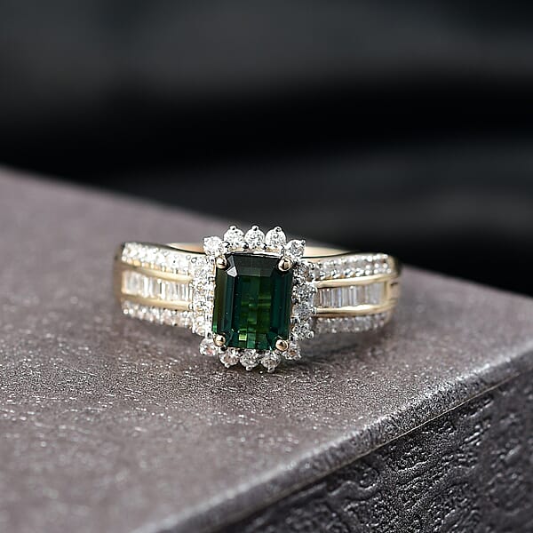 Luxoro AAAA Monte Belo Indicolite And I2 Diamond 1.80 Ctw Royal Elegance Ring In 14K Yellow Gold