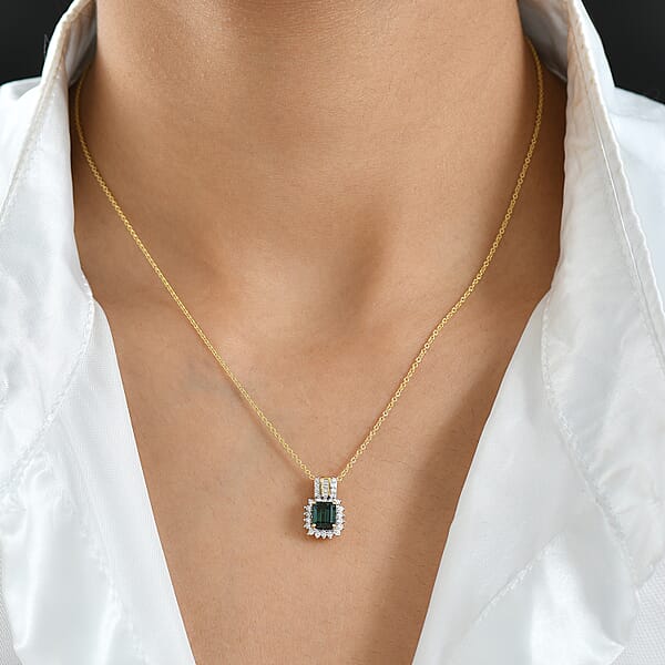 Luxoro AAAA Monte Belo Indicolite And I2 Diamond 1.30 Ctw Royal Elegance Pendant Necklace 20 Inches In 14K Yellow Gold