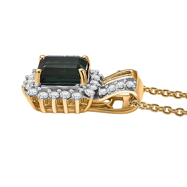 Luxoro AAAA Monte Belo Indicolite And I2 Diamond 1.30 Ctw Royal Elegance Pendant Necklace 20 Inches In 14K Yellow Gold