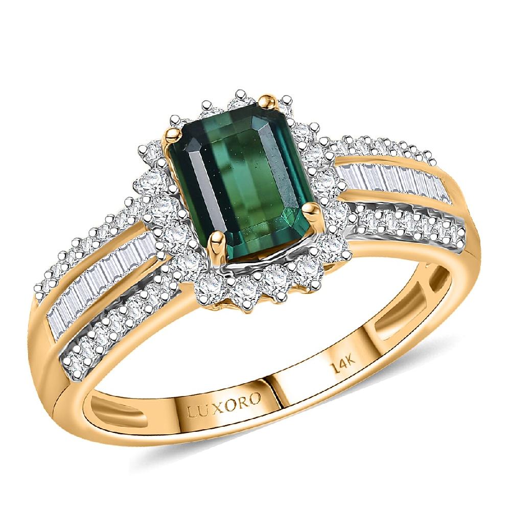 Luxoro AAAA Monte Belo Indicolite and I2 Diamond 1.80 ctw Royal Elegance Ring in 14K Yellow Gold
