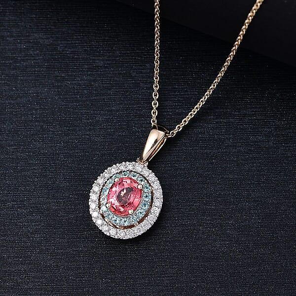 Luxoro AAAA Padparadscha Sapphire Paraiba Tourmaline And Diamond Pendant Necklace In 14K Yellow Gold 1.65 Ctw (20 Inches)