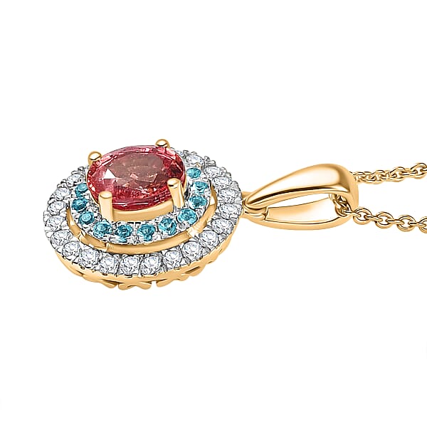 Luxoro AAAA Padparadscha Sapphire Paraiba Tourmaline And Diamond Pendant Necklace In 14K Yellow Gold 1.65 Ctw (20 Inches)