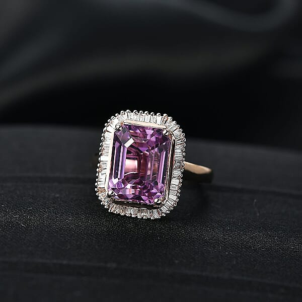 Luxoro AAAA Patroke Kunzite Diamond Ring In 10K Rose Gold 9.80 Ctw