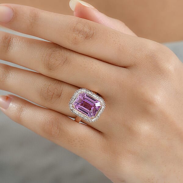Luxoro AAAA Patroke Kunzite Diamond Ring In 10K Rose Gold 9.80 Ctw