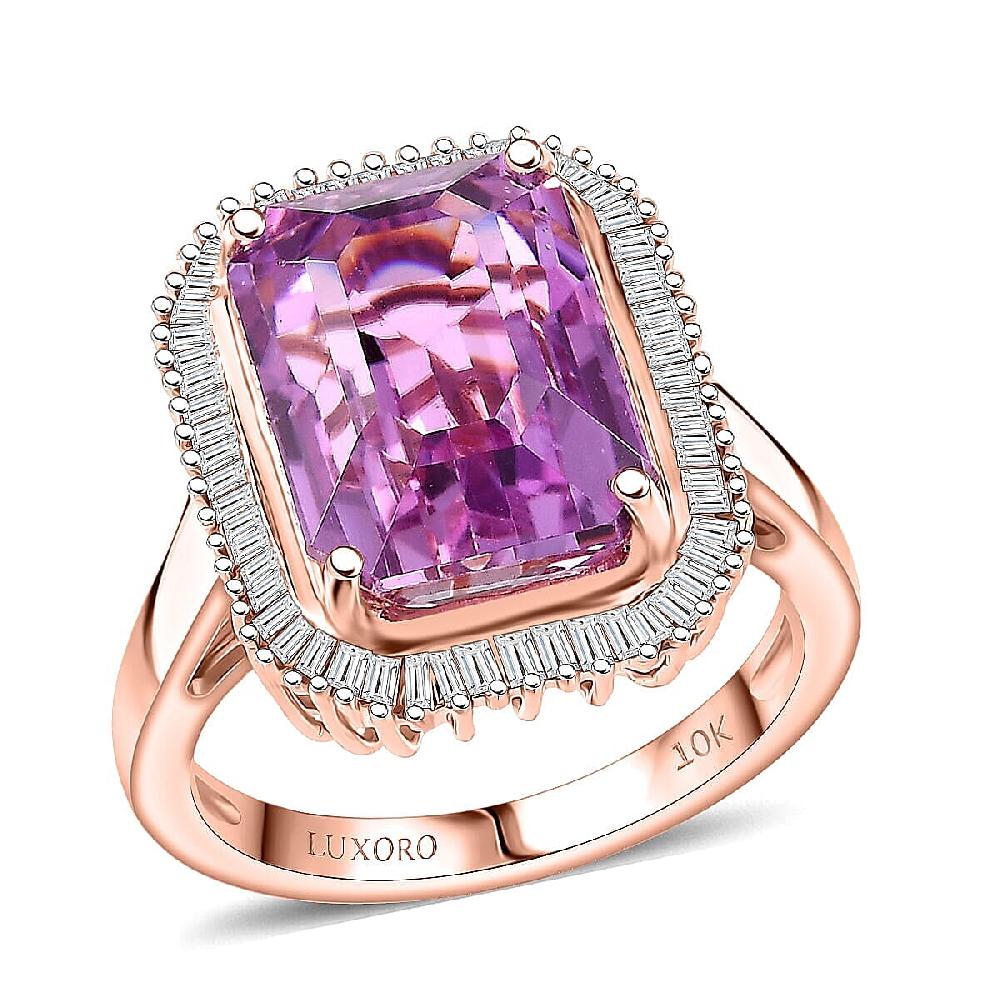 Luxoro AAAA Patroke Kunzite Diamond Ring in 10K Rose Gold 9.80 ctw