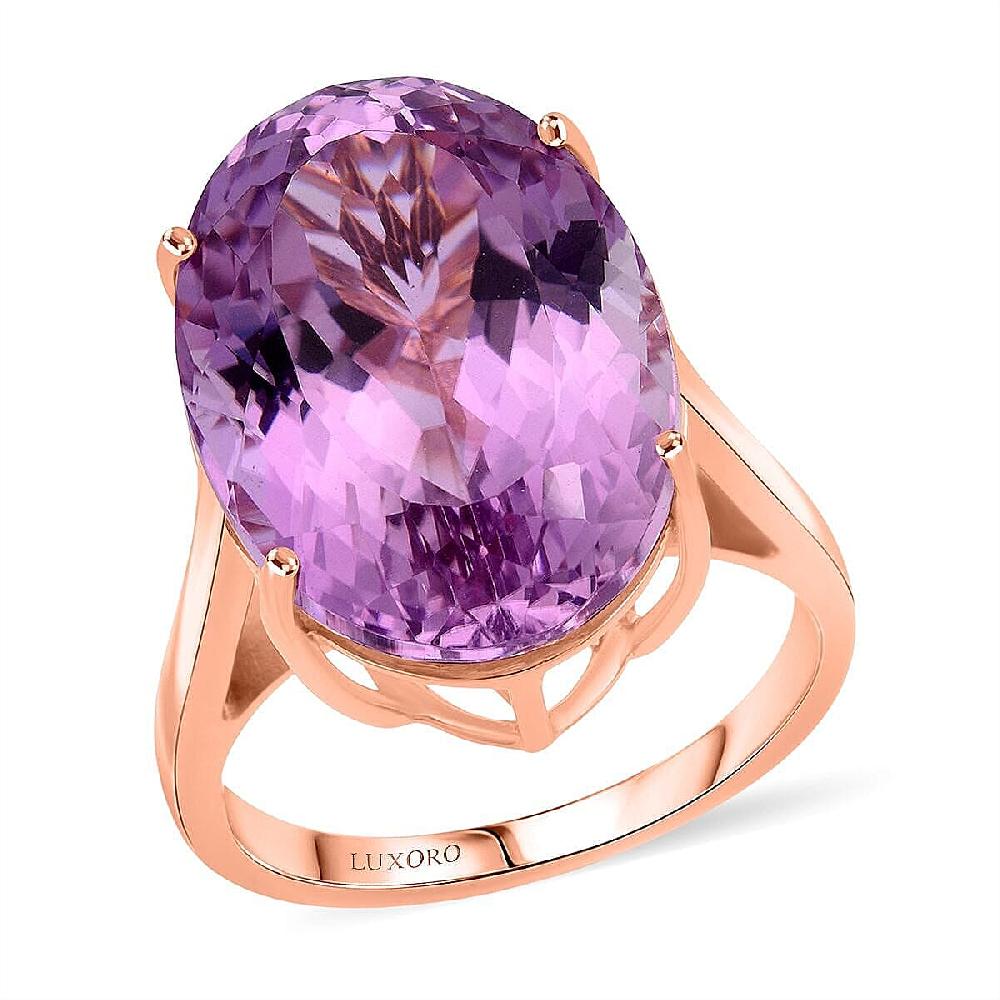 Luxoro AAAA Patroke Kunzite Solitaire Ring in 10K Rose Gold 16.65 ctw