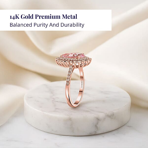 Luxoro AAAA Pink Morganite And G-H I2 Diamond 3.50 Ctw Ring In 14K Rose Gold 4.40 Grams