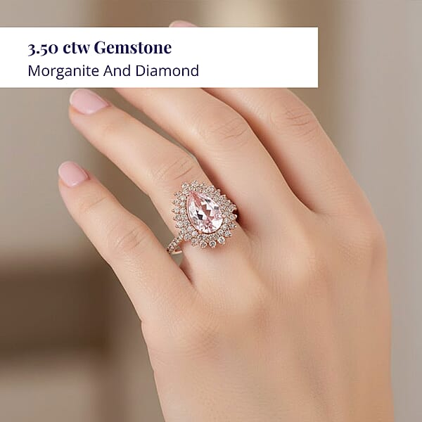 Luxoro AAAA Pink Morganite And G-H I2 Diamond 3.50 Ctw Ring In 14K Rose Gold 4.40 Grams