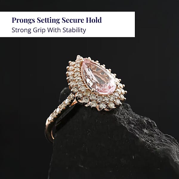 Luxoro AAAA Pink Morganite And G-H I2 Diamond 3.50 Ctw Ring In 14K Rose Gold 4.40 Grams