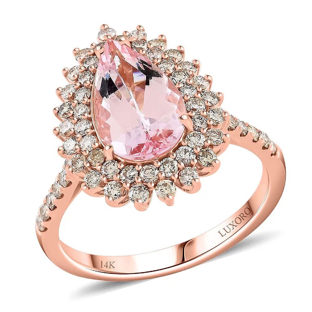 Luxoro AAAA Pink Morganite and G-H I2 Diamond 3.50 ctw Ring in 14K Rose Gold 4.40 Grams