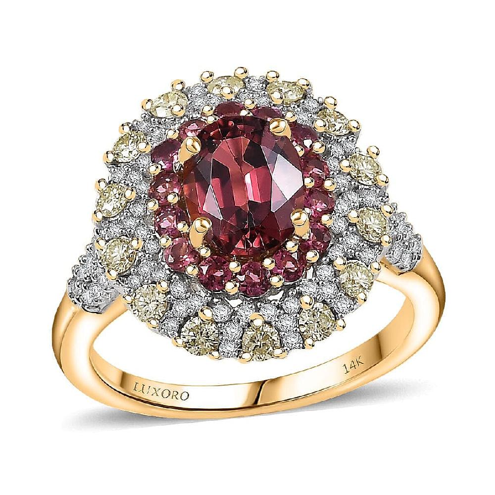 Luxoro AAAA Rubellite Natural Diamond Ring in 14K Yellow Gold 2.65 ctw