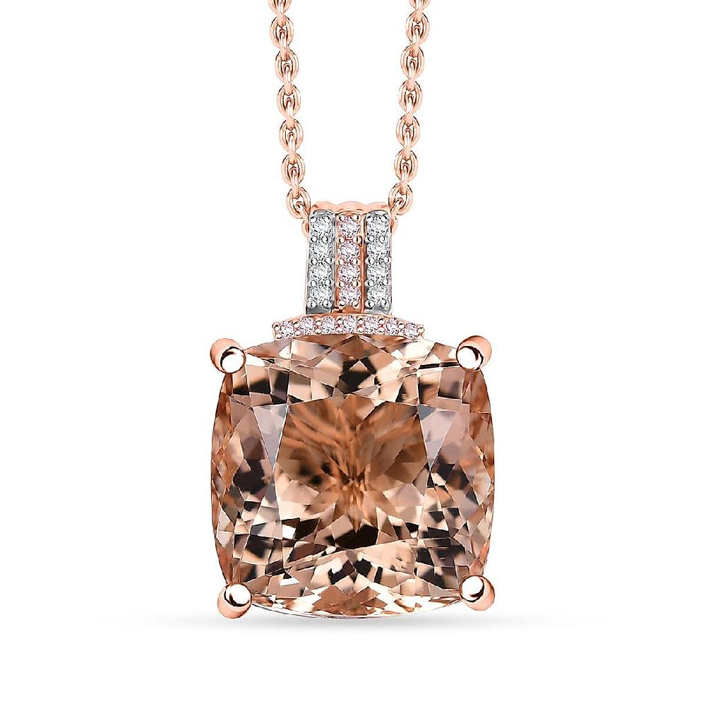 Luxoro Asscher Cut AAA Marropino Morganite 2Natural Pink and White Diamond I2 11.60 ctw Pendant Necklace in 14K Rose Gold 20 Inches