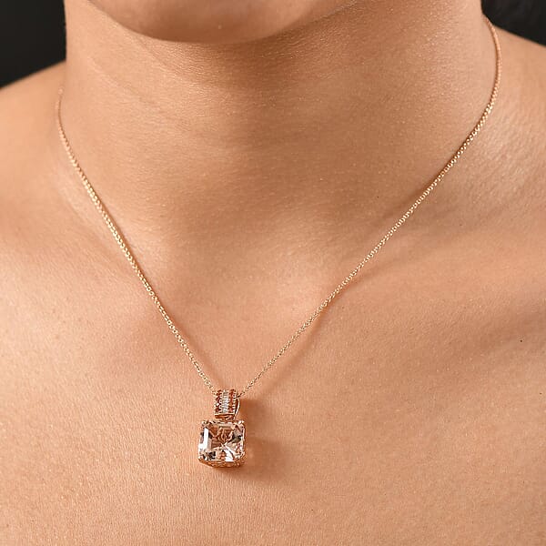 Luxoro Asscher Cut AAA Marropino Morganite Padparadscha Sapphire And I2 Diamond 6.20 Ctw Desert Rose Pendant Necklace In 14K Rose Gold 20 Inches