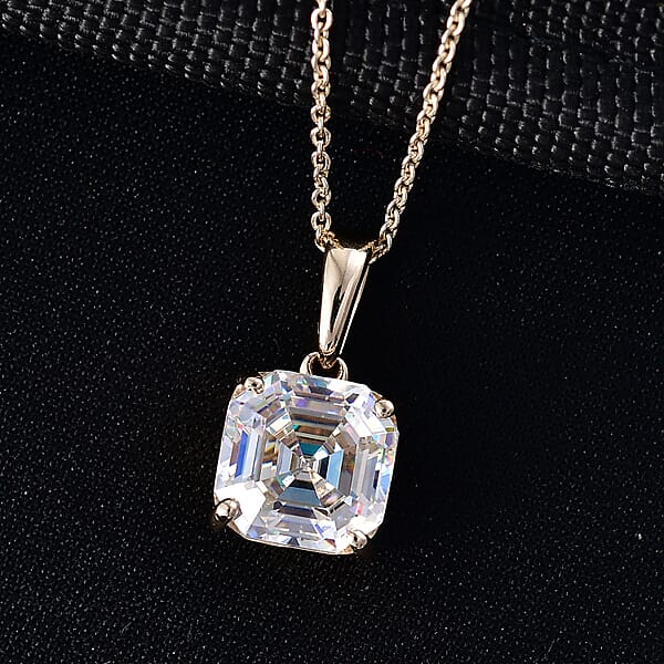 Luxoro Asscher Cut Premium Strontium Titanate 5.40 Ctw Classic Solitaire Pendant Necklace 20 Inches In 10K Yellow Gold