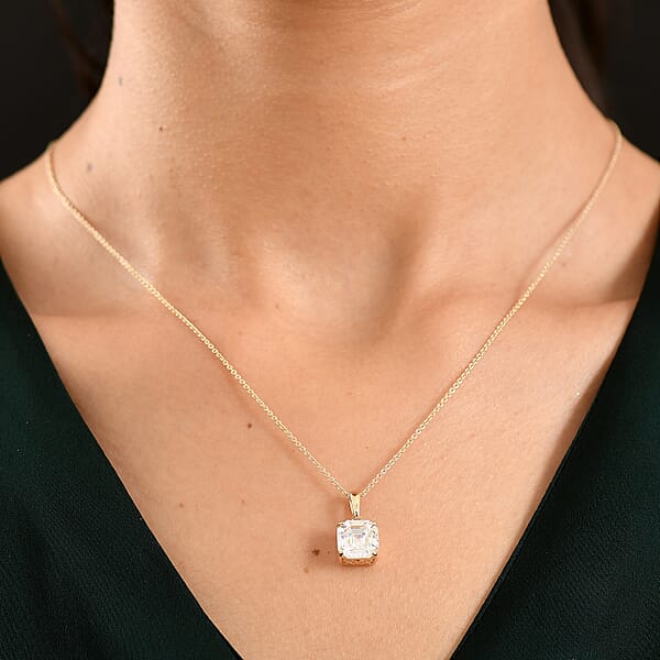 Luxoro Asscher Cut Premium Strontium Titanate 5.40 Ctw Classic Solitaire Pendant Necklace 20 Inches In 10K Yellow Gold