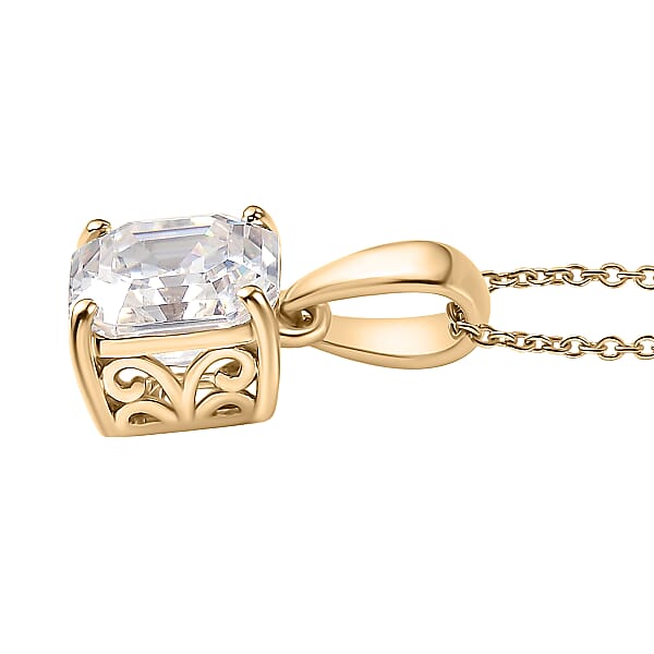 Luxoro Asscher Cut Premium Strontium Titanate 5.40 Ctw Classic Solitaire Pendant Necklace 20 Inches In 10K Yellow Gold