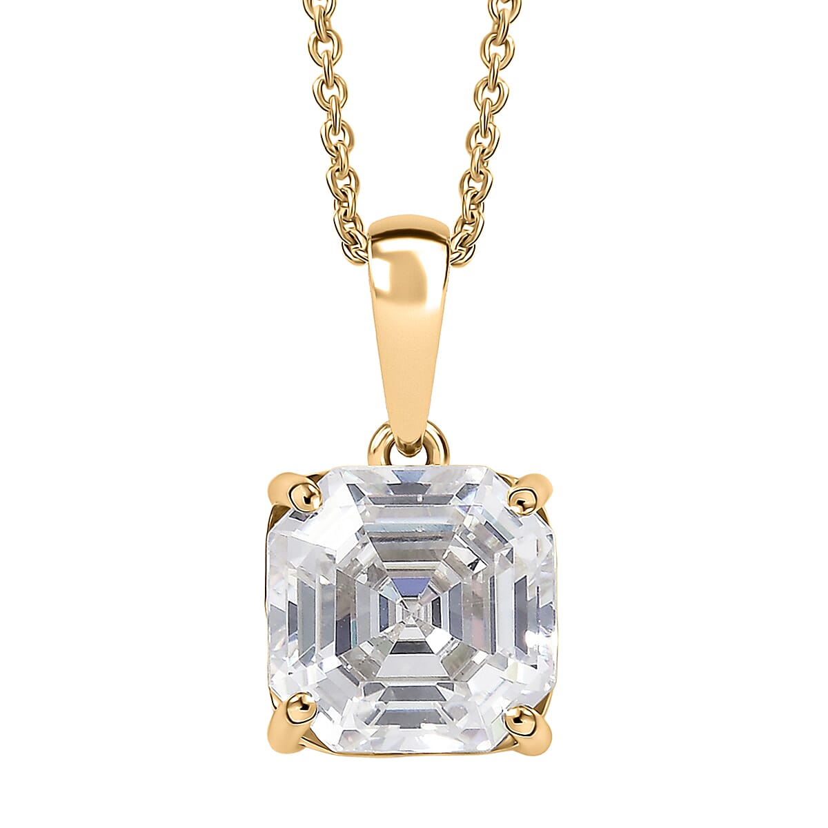 Luxoro Asscher Cut Premium Strontium Titanate 5.40 ctw Classic Solitaire Pendant Necklace 20 Inches in 10K Yellow Gold